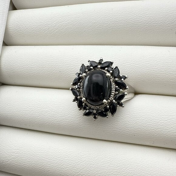 Chuck Clemency Sterling Silver Ring Black Gemstone Cabochon STS 9 QVC Spinel - Picture 4 of 13